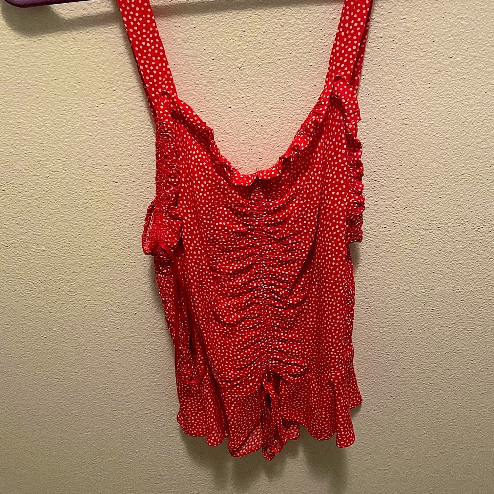 SUPER CUTE. Ruffled tied red and white top!!!